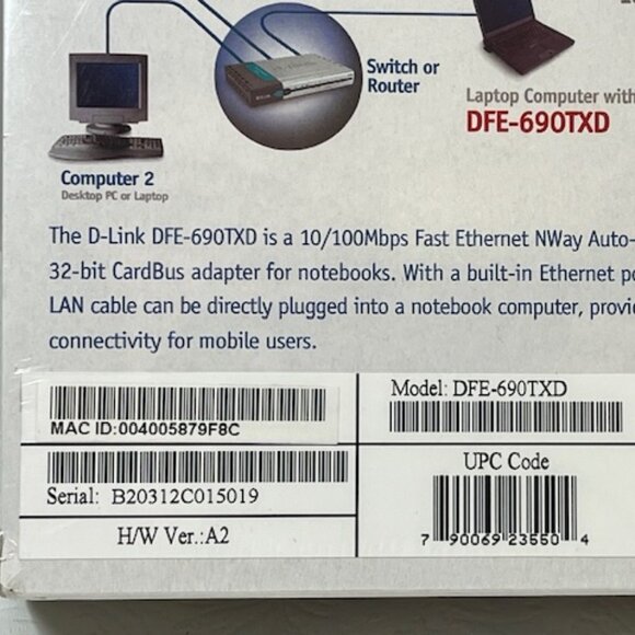 New D-Link CardBus Adapter 10/100 Fast Ethernet PC Card DFE-690TXD 32 Bit - Picture 6 of 7
